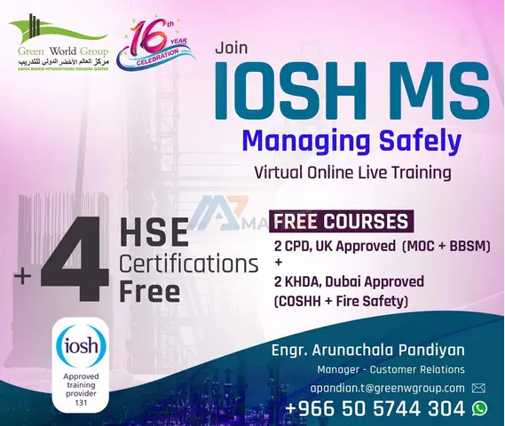 Join IOSH Managing Safely Course & get 4 HSE Certifications FREE... - 1/1