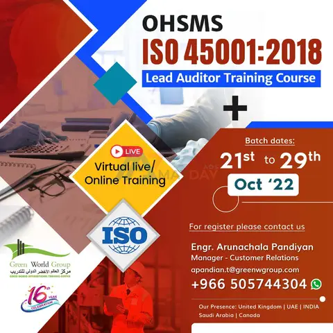 Register for Green World’s ISO 45001: 2018 Course to become a qualified Lead Auditor - 1/1