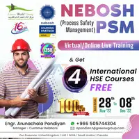 Join NEBOSH PSM Course & get 4 Intl HSE Courses @ Free!!
